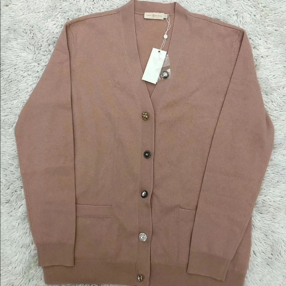 NWT Tory Burch Embellished Wool Pink Cardigan